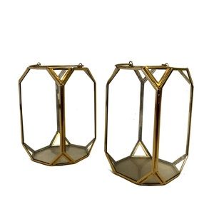 Accents - Set of 2 - Gold and Glass Lantern Vases Decor Accents - Set of 2 - Gold and Glass Lantern Vases Decor